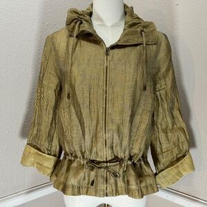 Ruby Rd Green Linen Full Zip Jacket Ruffles Pull Cord Size 6 Shacket